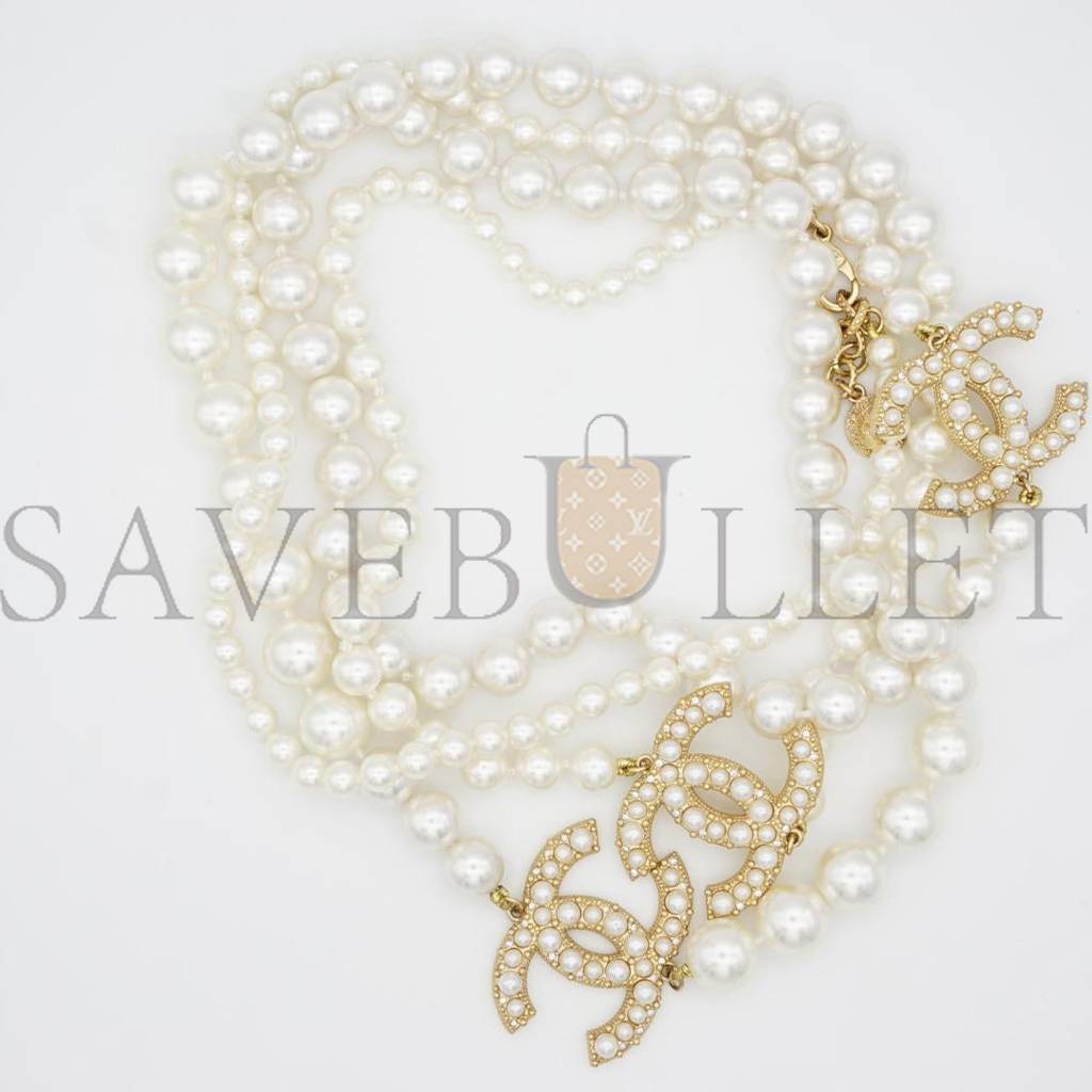 Ch*el vintage extra long pearls trio cc logo coco strands versatile necklace 3427223210282